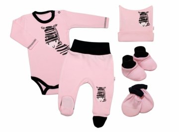 Baby Nellys 5-ti dílná soupravička do porodnice Zebra - růžová | Velikost koj. oblečení: 62 (2-3m)
