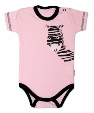 Body krátký rukáv Baby Nellys, Zebra - růžové | Velikost koj. oblečení: 50 (0-1m)
