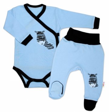 Baby Nellys 2-dílná sada body dl. rukáv + polodupačky, modrá - Zebra | Velikost koj. oblečení: 62 (2