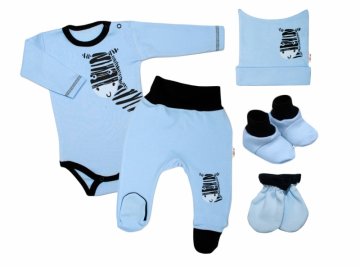 Baby Nellys 5-ti dílná soupravička do porodnice Zebra - modrá | Velikost koj. oblečení: 56 (1-2m) 