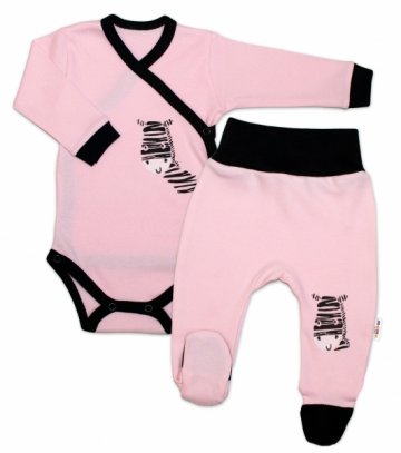 Baby Nellys 2-dílná sada body dl. rukáv + polodupačky, růžová - Zebra | Velikost koj. oblečení: 50 (