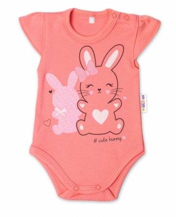 Baby Nellys Bavlněné kojenecké body, kr. rukáv, Cute Bunny - lososové