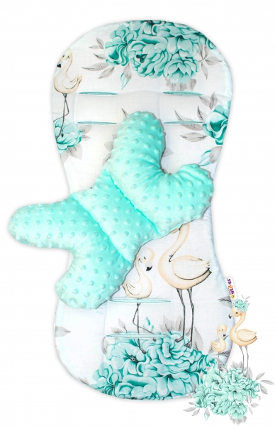 Sada do kočárku Baby Nellys minky, podložka + polštářek - Plameňák, mátová Sada do kočárku Baby Nellys minky, podložka + polštářek - Plameňák, mátová