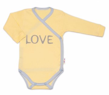 Baby Nellys Body dlouhý rukáv Love - zapínání bokem, žluté | Velikost koj. oblečení: 62 (2-3m)