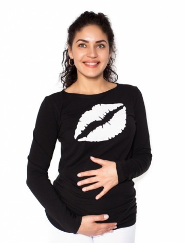 Těhotenské triko dlouhý rukáv Kiss - černé 