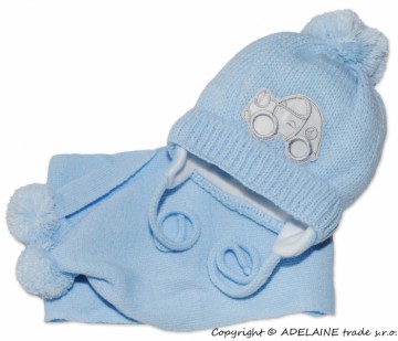 Zimní čepička s šálou - Autíčko sv. modré | Velikost koj. oblečení: 0/6 měsíců
