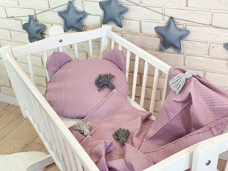 Baby Nellys Dětská vaflová 2 dílná sada Medvídek - pastelově růžová Baby Nellys Dětská vaflová 2 dílná sada Medvídek - pastelově růžová