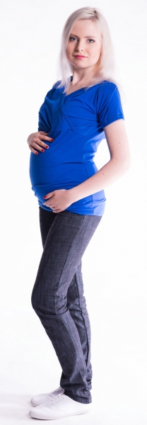 Těhotenské a kojící triko s kapucí, kr. rukáv - tm. modré | Velikosti těh. moda: S/M
