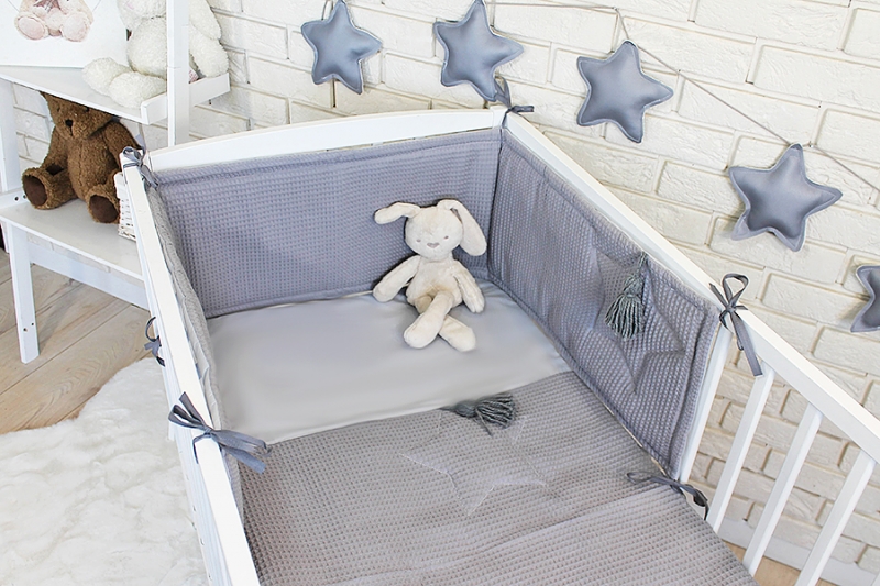 Baby Nellys 3 dílná sada Mantinel s povlečením vafelek - šedá | Velikost povlečení: 120x90 Baby Nellys 3 dílná sada Mantinel s povlečením vafelek - šedá | Velikost povlečení: 120x90