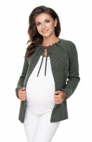 Be MaaMaa Těhotenský svetřík, kardigan na zavazování, khaki | Velikosti těh. moda: UNI