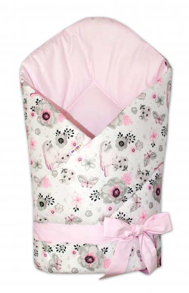 Oboustranná rychlozavinovačka Baby Nellys ,75x75cm se stuhou Ptáčci - růžová Oboustranná rychlozavinovačka Baby Nellys ,75x75cm se stuhou Ptáčci - růžová
