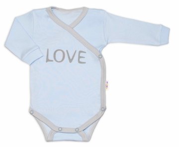 Baby Nellys Body dlouhý rukáv Love - zapínání bokem, modré | Velikost koj. oblečení: 62 (2-3m)