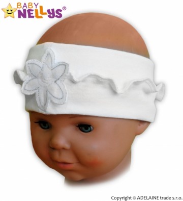 Čelenka Baby Nellys ® s květinkou a volánkem - bílá | Velikost koj. oblečení: 12/24měsíců