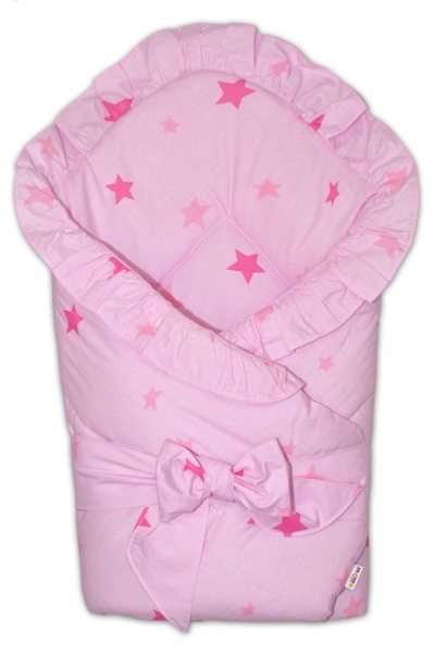 Rychlozavinovačka 80x80cm s volánkem a stuhou - Baby stars - růžová Rychlozavinovačka 80x80cm s volánkem a stuhou - Baby stars - růžová