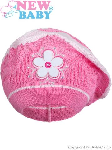 Pletená čepička-baret New Baby tmavě růžová | Velikost: 104 (3-4r)