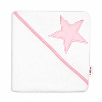 Baby Nellys Dětská termoosuška Baby Stars s kapucí, 80 x 80 cm - bílá/růžová