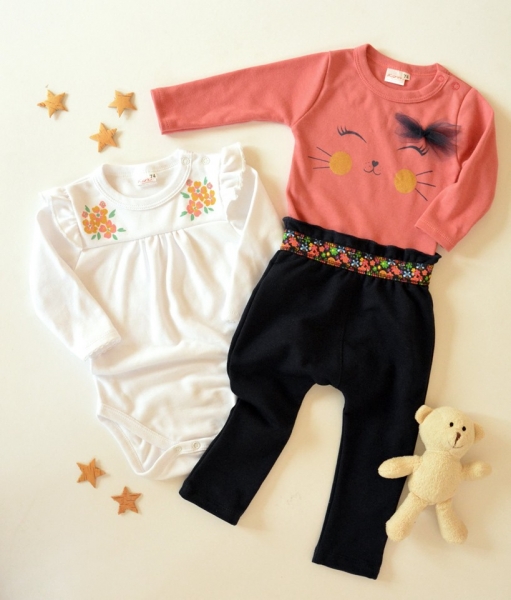 K-Baby Sada 2 x body dl. rukáv + 1 x tepláčky, Květinky, bílá/losos/granát | Velikost koj. oblečení: K-Baby Sada 2 x body dl. rukáv + 1 x tepláčky, Květinky, bílá/losos/granát | Velikost koj. oblečení: