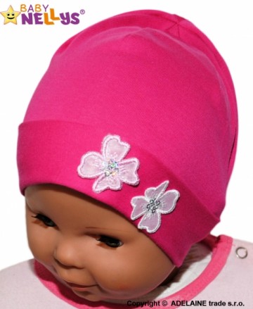 Bavlněná čepička Kytičky Baby Nellys ® - sytě růžová | Velikost koj. oblečení: 38/42 čepičky obvod
