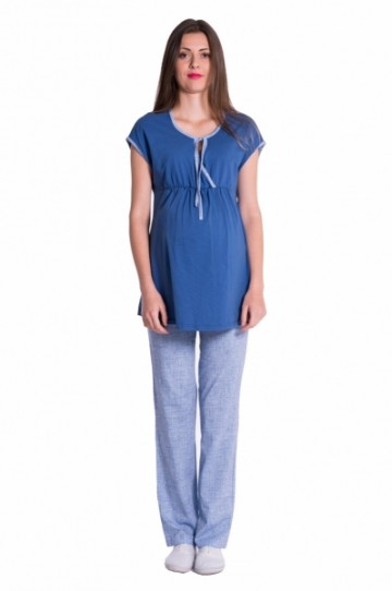 Těhotenské,kojící pyžamo - jeans/modrá 