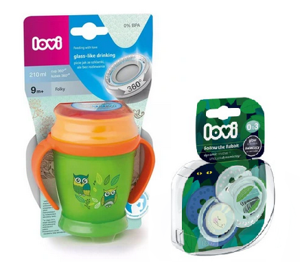 Kouzelný hrneček 360° LOVI 9+, zeleno/oranžový - Sovičky, 210ml + sada 2ks dudlíků zdarma Kouzelný hrneček 360° LOVI 9+, zeleno/oranžový - Sovičky, 210ml + sada 2ks dudlíků zdarma
