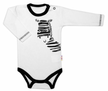 Baby Nellys Body dlouhý rukáv, bílé, Zebra | Velikost koj. oblečení: 68 (4-6m)