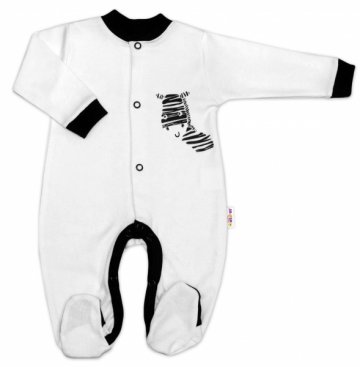 Baby Nellys Bavlněný overálek Zebra - bílý | Velikost koj. oblečení: 62 (2-3m)
