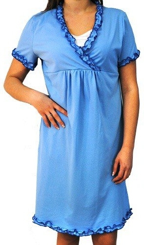Těhotenská, kojící noční košile s volánkem - modrá 
