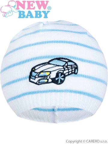 Jarní čepička New Baby s autíčkem bílo-modrá | Velikost: 104 (3-4r)