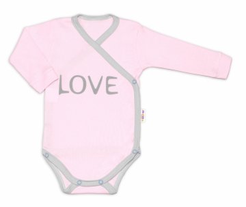 Baby Nellys Body dlouhý rukáv Love - zapínání bokem, růžové | Velikost koj. oblečení: 62 (2-3m)