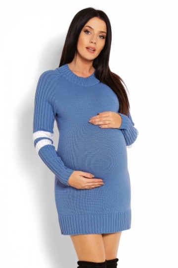 Těhotenský svetřík/tunika se stojáčkem - modrý | Velikosti těh. moda: UNI