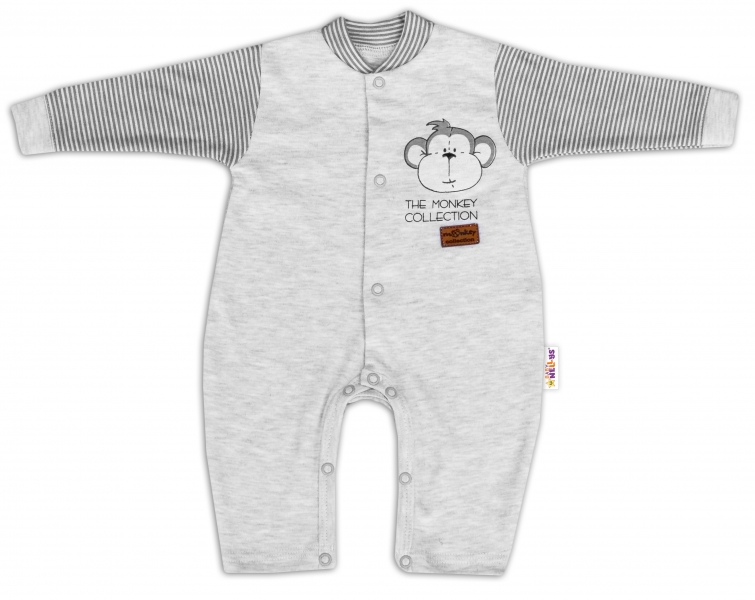 Baby Nellys Bavlněný overálek bez šlapek Monkey - sv. šedý melírek | Velikost koj. oblečení: 86 (12- Baby Nellys Bavlněný overálek bez šlapek Monkey - sv. šedý melírek | Velikost koj. oblečení: 86 (12-