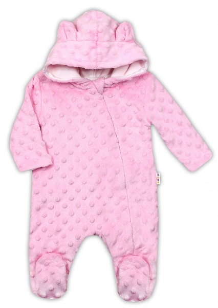 Baby Nellys Kombinézka/overálek MINKY s kapucí a oušky - růžová Baby Nellys Kombinézka/overálek MINKY s kapucí a oušky - růžová