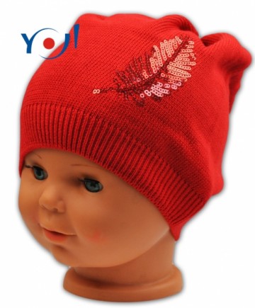 Bavlněná čepička YO ! Pírko - červená | Velikost koj. oblečení: 52 čepičky obvod