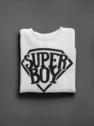 KIDSBEE Super dětská klučičí mikina Super Boy - bílá | Velikost koj. oblečení: 98 (24-36m)