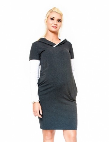 Těhotenské šaty/tunika s kapucí RIA - grafit | Velikosti těh. moda: L/XL