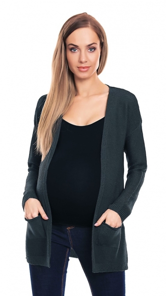 Be MaaMaa Těhotenský svetřík, kardigan s kapsami - grafitový | Velikosti těh. moda: UNI