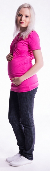 Těhotenské a kojící triko s kapucí, kr. rukáv - amarant | Velikosti těh. moda: L/XL