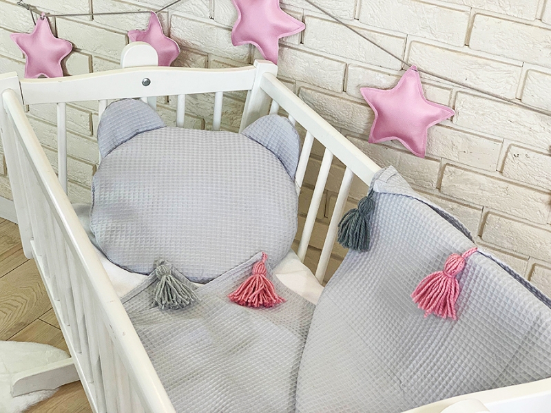 Baby Nellys Dětská vaflová 2 dílná sada Medvídek - světle šedá Baby Nellys Dětská vaflová 2 dílná sada Medvídek - světle šedá
