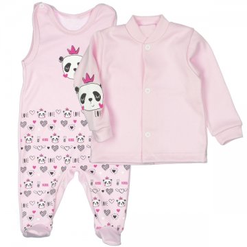 MBaby 2-dílná kojenecká sada PANDA Love - světle růžová | Velikost koj. oblečení: 68 (4-6m)