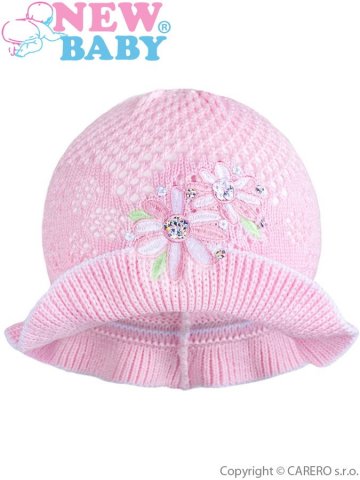 Pletený klobouček New Baby růžovo-bílý | Velikost: 104 (3-4r)