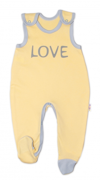 Kojenecké bavlněné dupačky Baby Nellys, Love - žluté | Velikost koj. oblečení: 74 (6-9m)