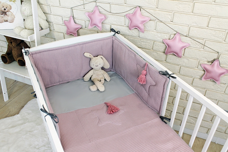 Baby Nellys 3 dílná sada Mantinel s povlečením vafelek - růžová | Velikost povlečení: 120x90 Baby Nellys 3 dílná sada Mantinel s povlečením vafelek - růžová | Velikost povlečení: 120x90
