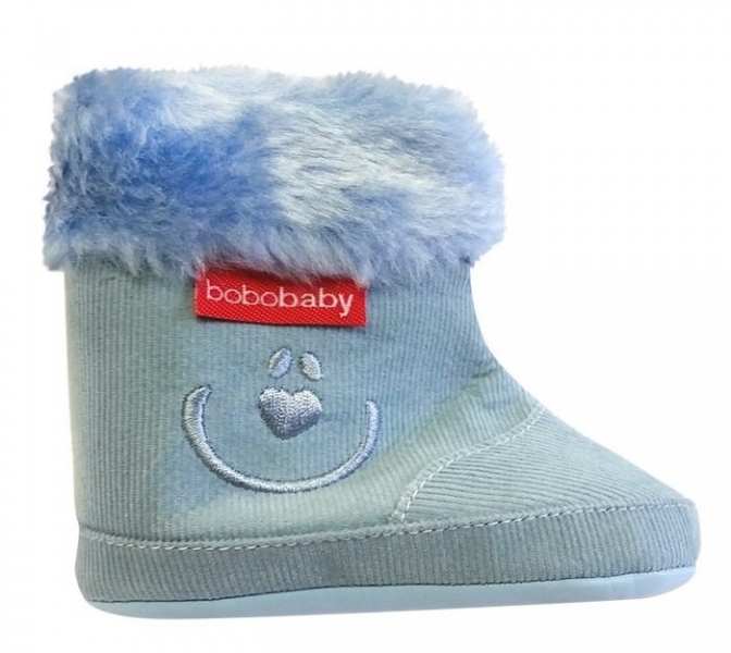 Manšestrové zimní capačky/botičky BOBO BABY s kožíškem - Medvídek - modré Manšestrové zimní capačky/botičky BOBO BABY s kožíškem - Medvídek - modré