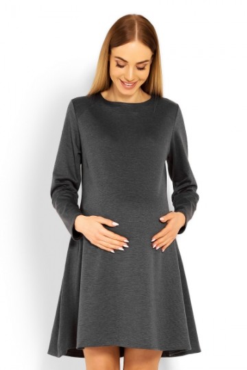 Elegantní volné těhotenské šaty dl. rukáv - grafit | Velikosti těh. moda: L/XL