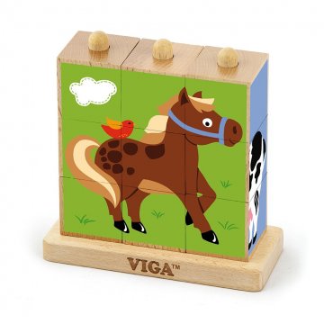Dřevěné puzzle kostky na stojánku Viga Farma | Velikost: 