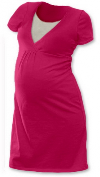 Těhotenská, kojící noční košile JOHANKA krátký rukáv - sytě růžová 
