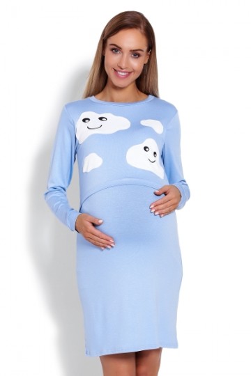 Těhotenská, kojící noční košile Mráčky - sv. modrá 