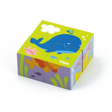 Dřevěné puzzle kostky pro nejmenší Viga Velryba | Velikost: 