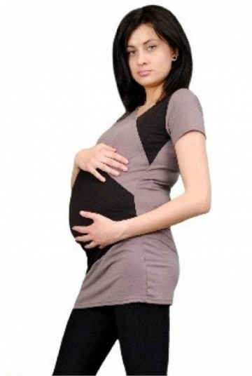 Těhotenská tunika s asymetrickým výstřihem - béžová | Velikosti těh. moda: UNI