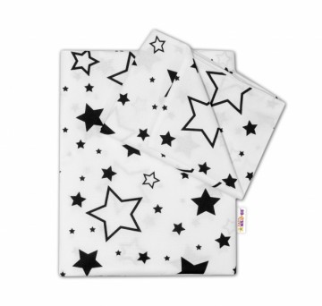 2-dílné bavlněné povlečení - Černé hvězdy a hvězdičky - bílý 